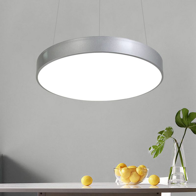 12 "/16" /23.5 "Lámpara de colgante circular de plata de ancho Lámpara de techo colgante de metal LED moderno