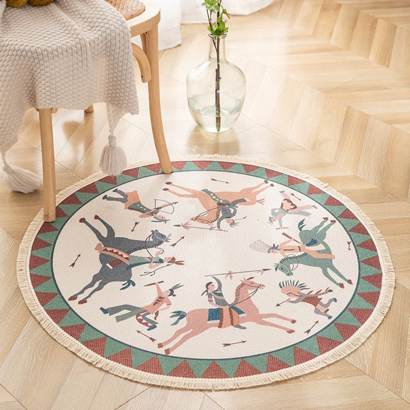 Runder Funky Teppich Americana Muster Fläche Teppich Baumwollmischung Fringe Indoor Teppich für Wohnzimmer