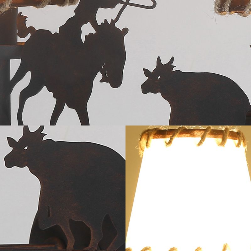 2-Bulb Conical Sconce Lamp Country Rust Metal Wall Mounted Light for Restaurant with Animal Accents
