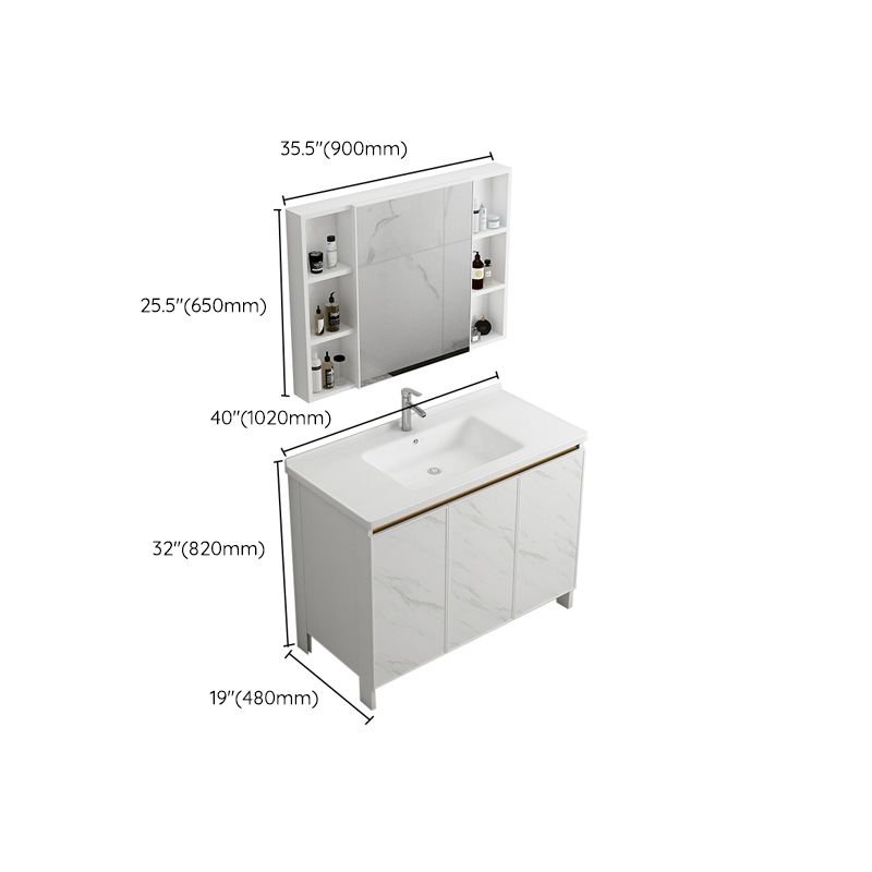 Modern White Metal Base Vanity Single Freestanding Rectangular Sink Vanity