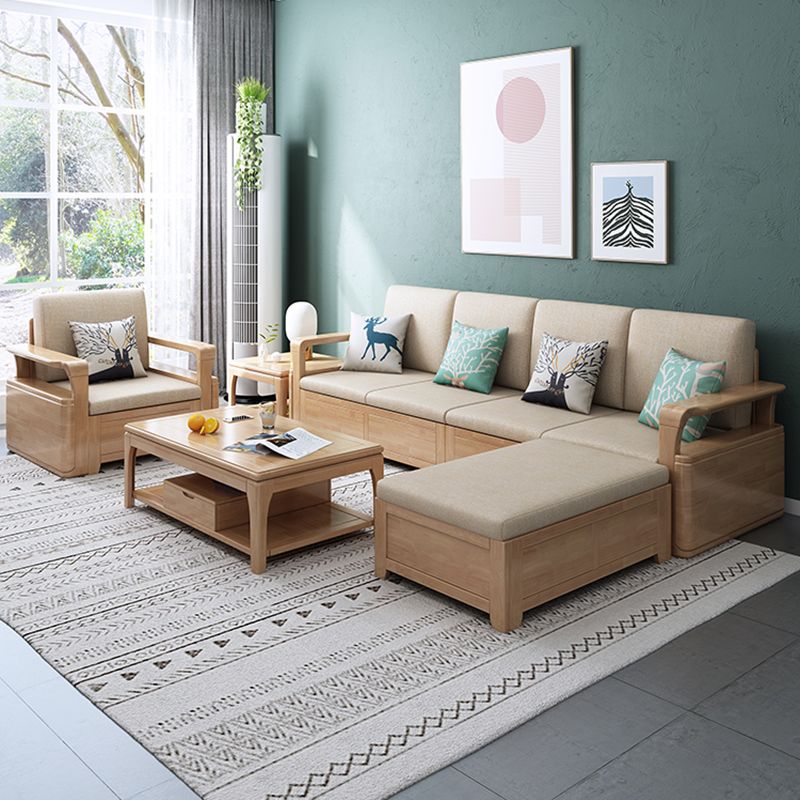 24"H Scandinavian Sectional Sofa Storage Cream Fabric Sectional