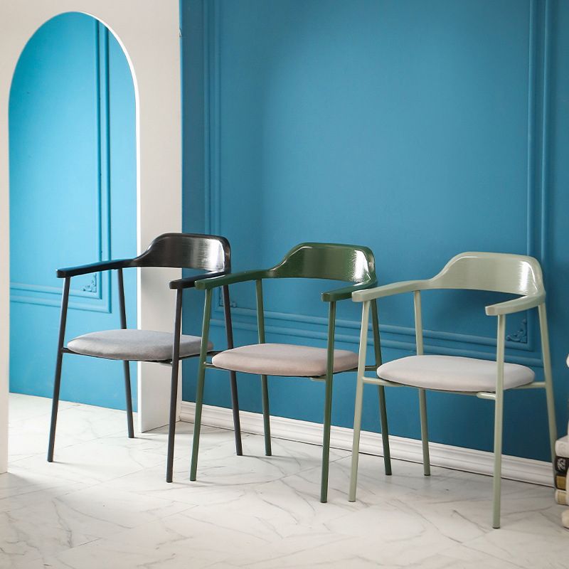 Industrial Indoor-Outdoor Chair Open Back Upholstered Dining Arm Chair