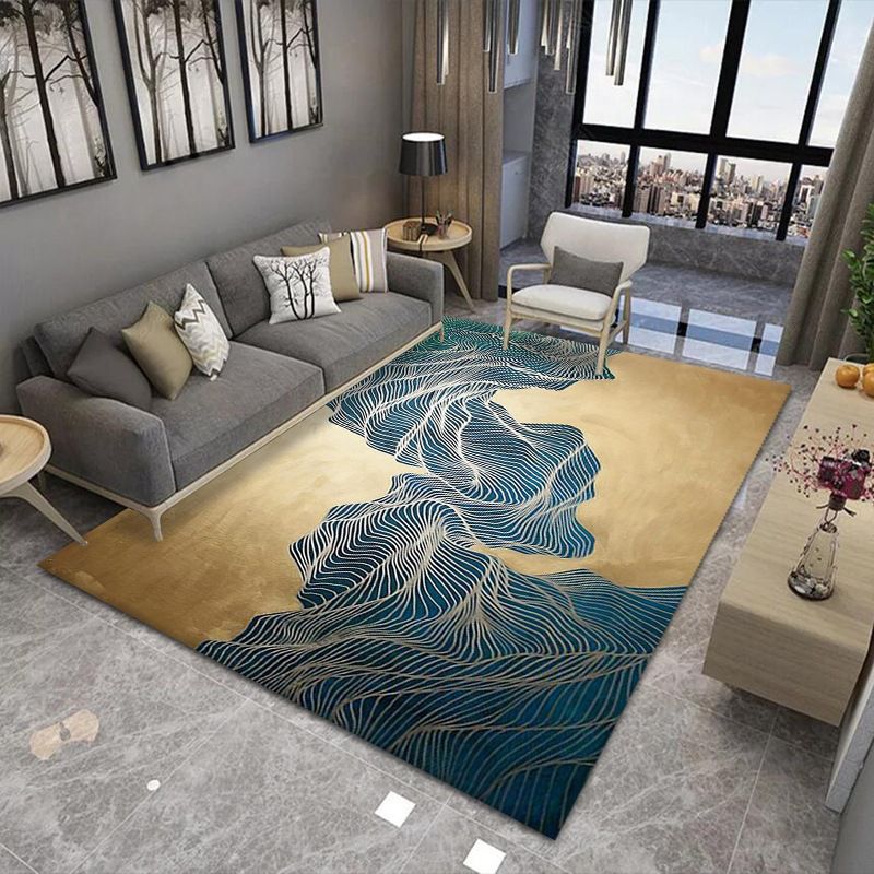 Gold Abstract Line Rug Polyester Simple Indoor Rug Washable Rug for Home Decor