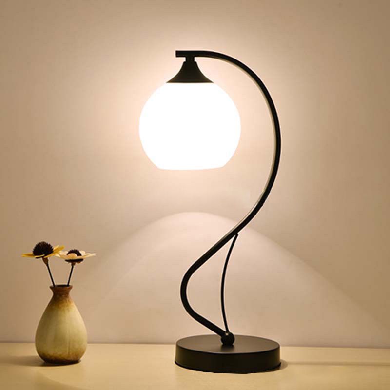 Modern Globe Shade Task Lighting 1 Bulb Frosted Glass Reading Lamp in Black with Base