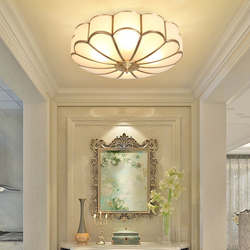 14 "/18" /23.5 " W Brass Scalloped Soffitto Illuminazione Tradizionale Metallo 3/4/6 Teste Living Room Flush Montaggio Soffitto Luce Fissaggio