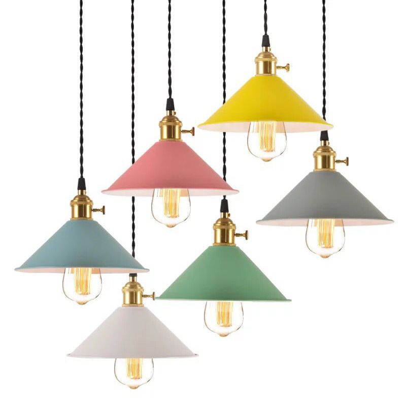 Light ombrello industriale Nordic Light Metal Macarons Colorful Macarons a 1 luci a pendente Accensione