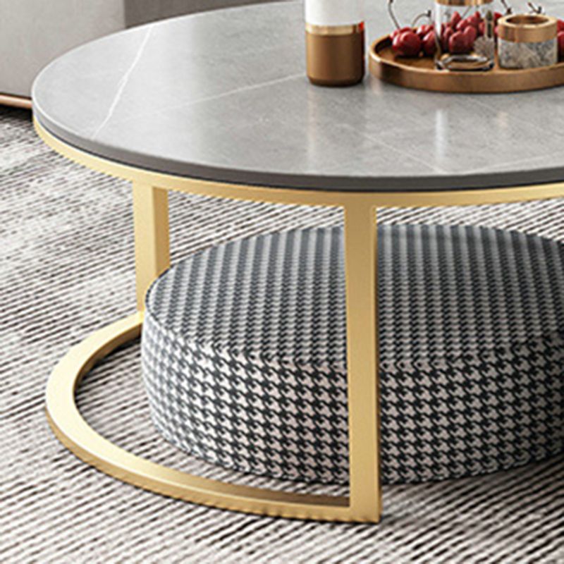 Slate Top Coffee Table Set Round Frame Cocktail Table with Storage Drawers