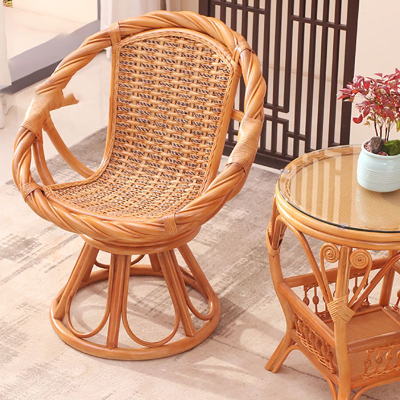 19" Wide Tropical Rattan Dining Armchair Swivel Outdoor Chair