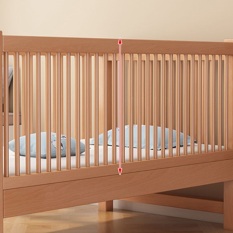 Contemporary Light Wood Nursery Crib Solid Wood with Guardrail