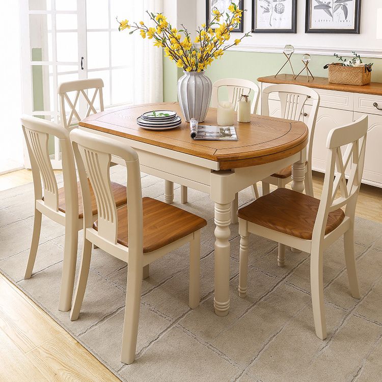 Traditional Solid Wood Dining Room Set with Rectangle Top and White Base Dining Furniture