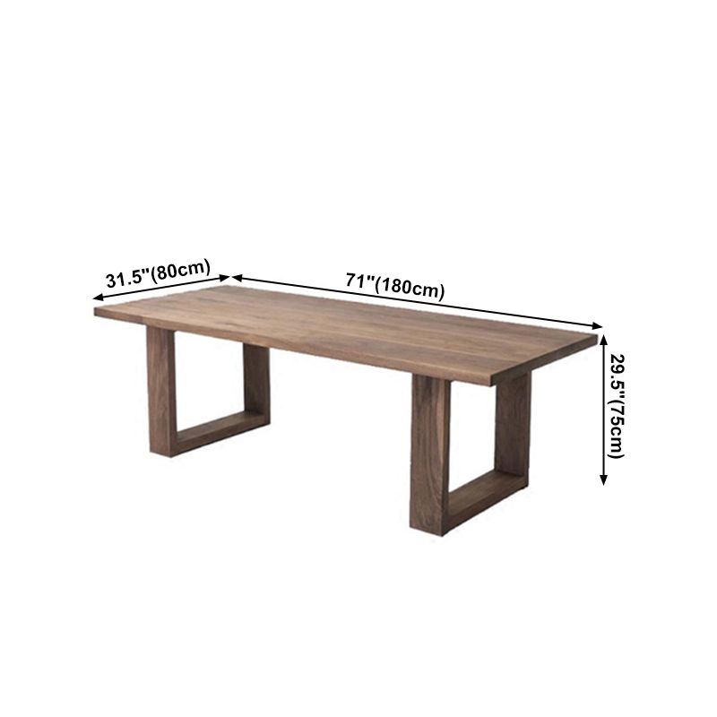 Mesa de comedor de madera maciza industrial mesa rectángulo en marrón con base de pedestal doble