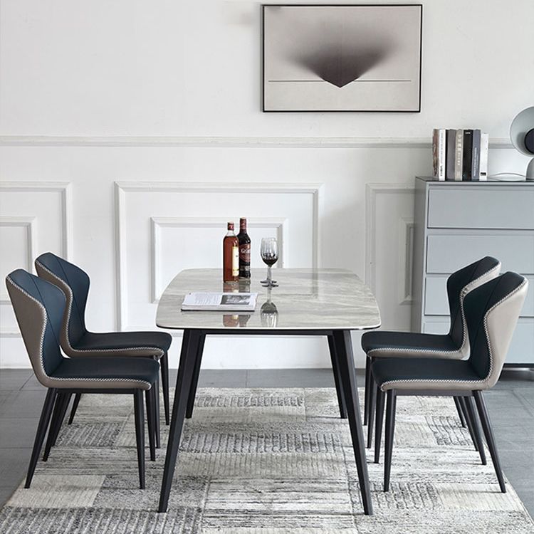 Modern Sintered Stone Table Set of 5/7 with Rectangle Table Dining Set with PU Leather  Chairs