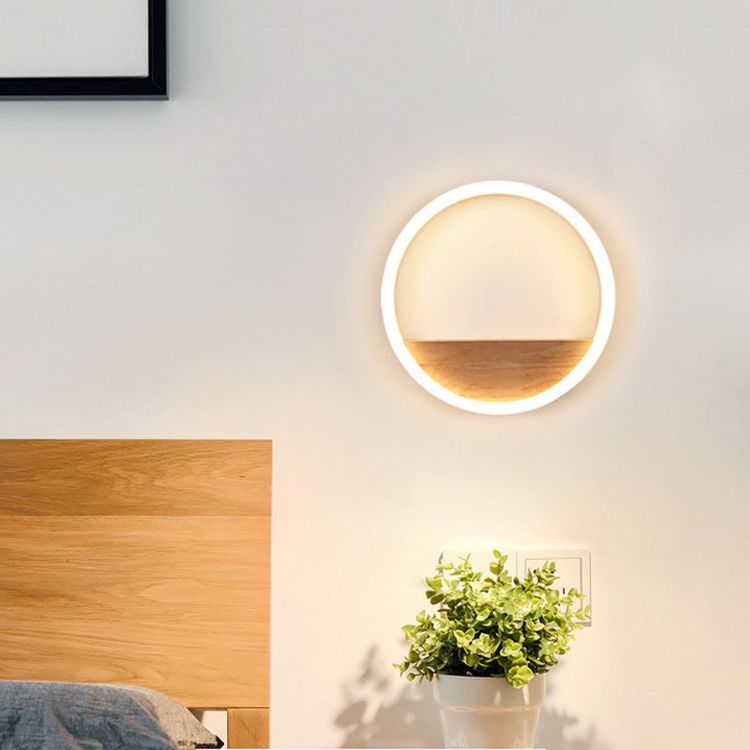 Moderne Stil runde Wandlampen Holz 1 Licht Wandbeleuchtung
