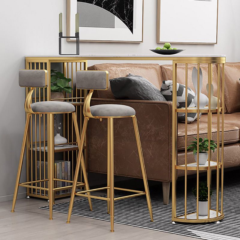 Glam Style Upholstered Barstool Round Bar Height Stool with Gold Frame