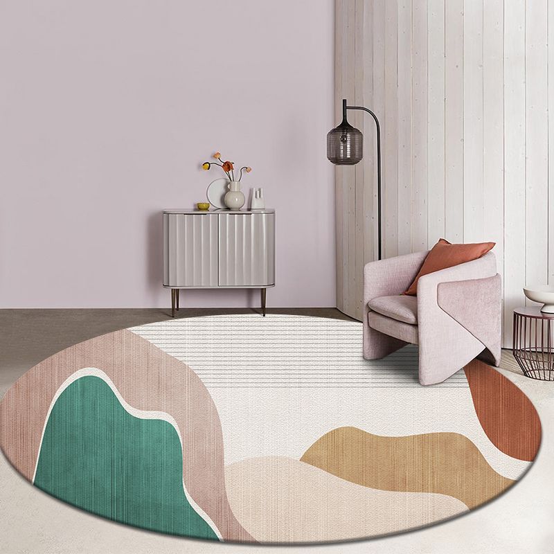 Simple Colorblock Rug Multicolor Polyester Rug Non-Slip Backing Washable Pet Friendly Carpet for Home