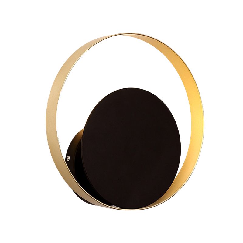 1 Light Circular Wall Mount Light Minimalism Metal Wall Lamp in Black