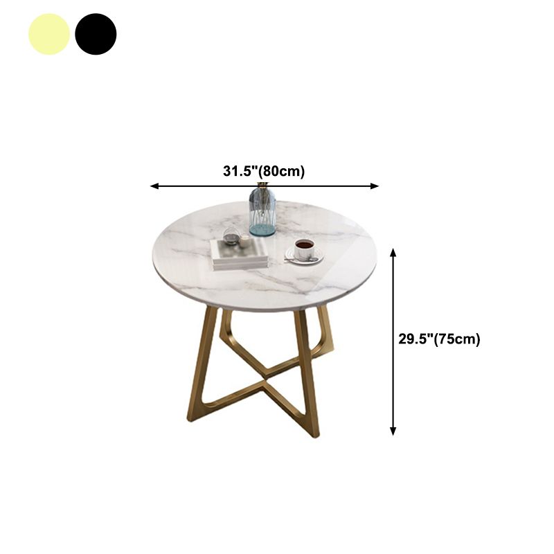 Round Stone Top Table Contemporary Style Steel Base Dining Table