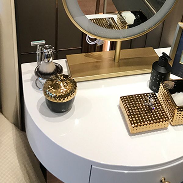 Modern Semicircle Slate Top Table Makeup Vanity with Drawers
