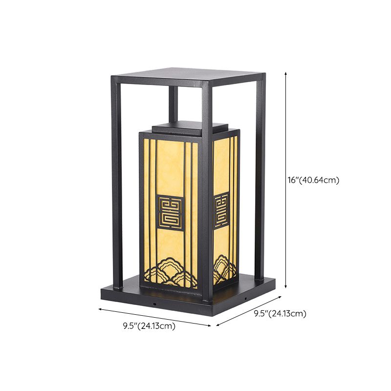 Contemporary Metal Pillar Lamp Rectangle Shape Outdoor Waterproof Light with Stone Shade