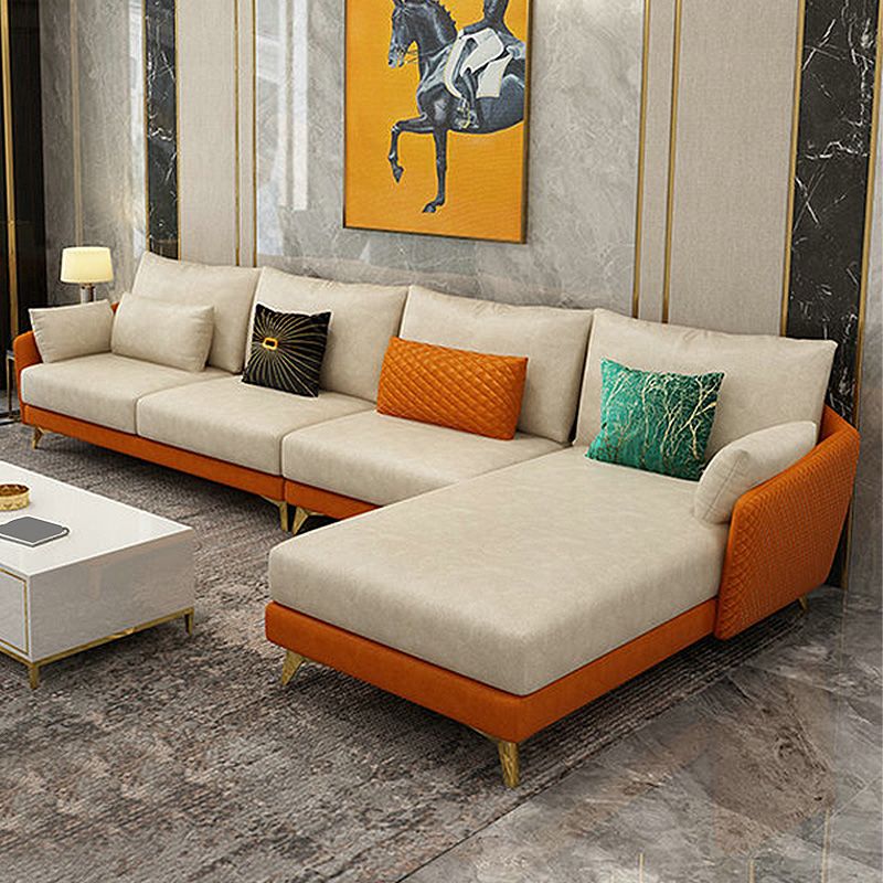 Modernism Stain Resistant Sofa & Chaise 4-Seater Faux Leather Sectional