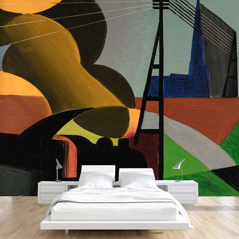 La Locomotive Mural Decal Red-Yellow-Blue Surrealism Wall Covering for Accent Wall