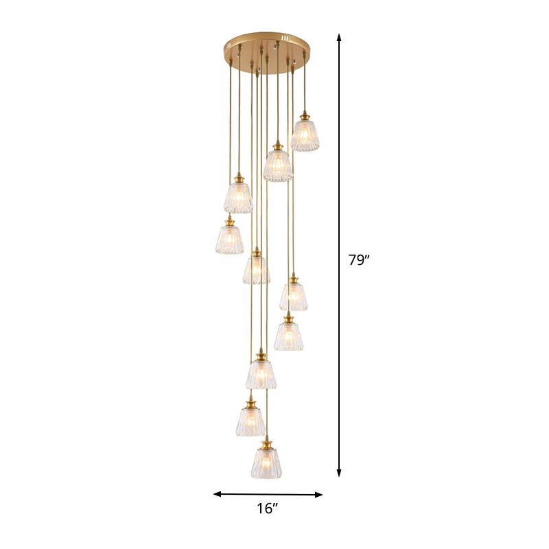 Crystal Gold Multi Light Pendant Cup Shape 10-Head Contemporary Hanging Lamp Fixture