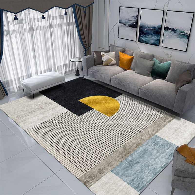 Gold Semicircle Rug Polyester Modern Rug Non-Slip Backing Rug for Living Room