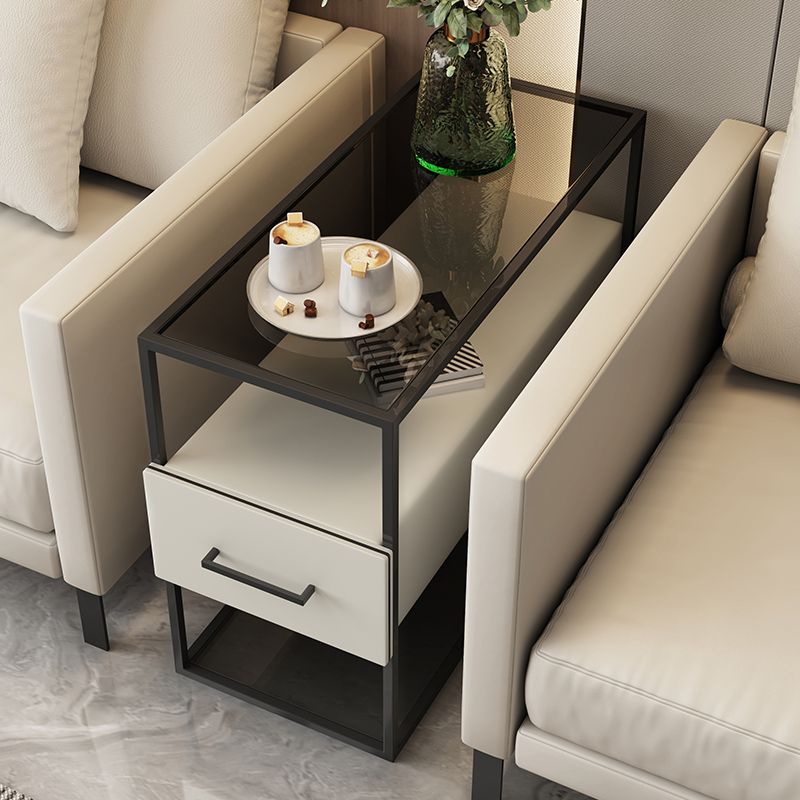 Modernistic Sofa Side Accent Table with Pedestal and 1 Drawer