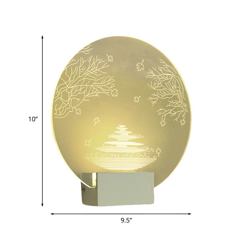 Acrylic Rounded Ripple and Tree Mural Light Oriental Style LED Clear Wall Mounted Lamp