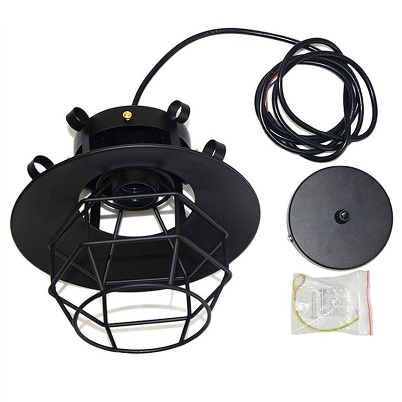 Single Bulb Industrial Style Pendant Light Diamond Iron Cage Design Hanging Lamp for Hallway Stairs