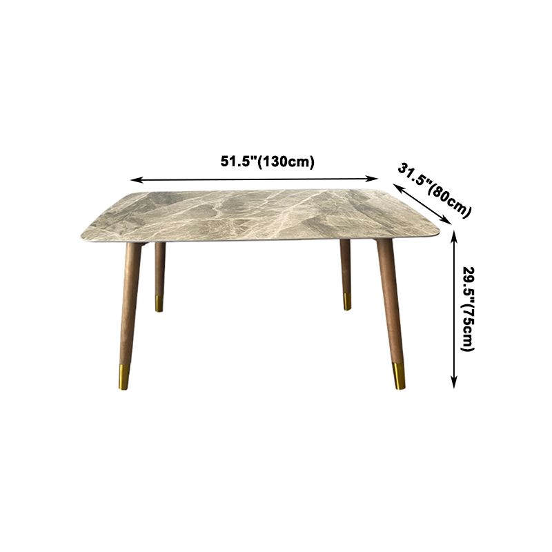 Mesa rectangular contemporánea de madera maciza, mesa superior de piedra sinterizada con patas de madera
