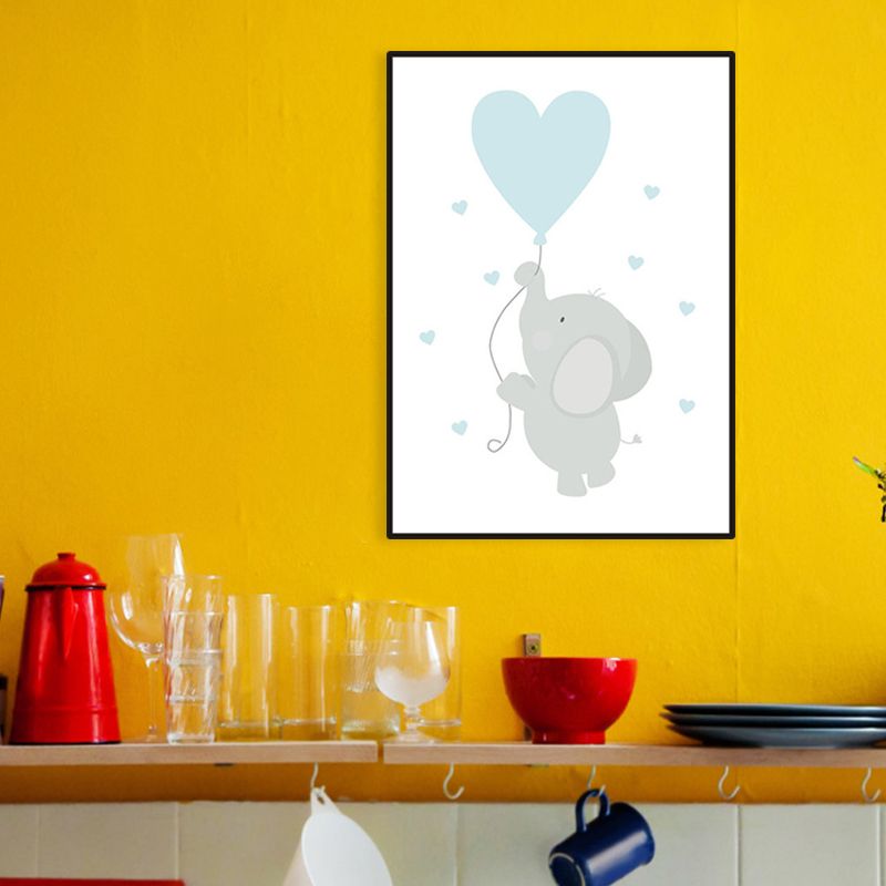 Blue Balloon and Elephant Wall Decor Animal Children's Art Textured Canvas for Baby Room
