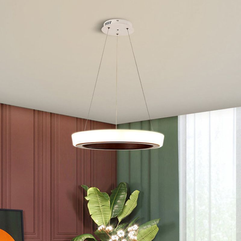 Circular LED Chandelier Light Fixture Simplicity Wooden Diner Ceiling Suspension Lamp