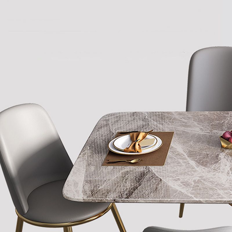 Modern Rectangle Dining Table Glossy Grey Stone Top Table for Home