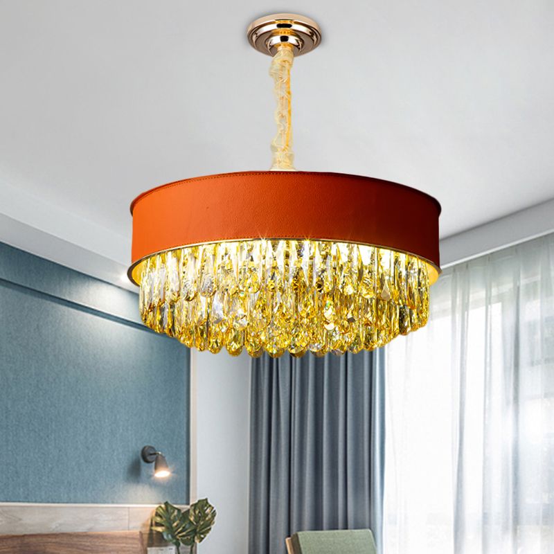 Trommelvorm kristalblok kroonluchter verlichting modernisme 9-licht zwart/rood/blauw lederenkleding plafond hang armatuur