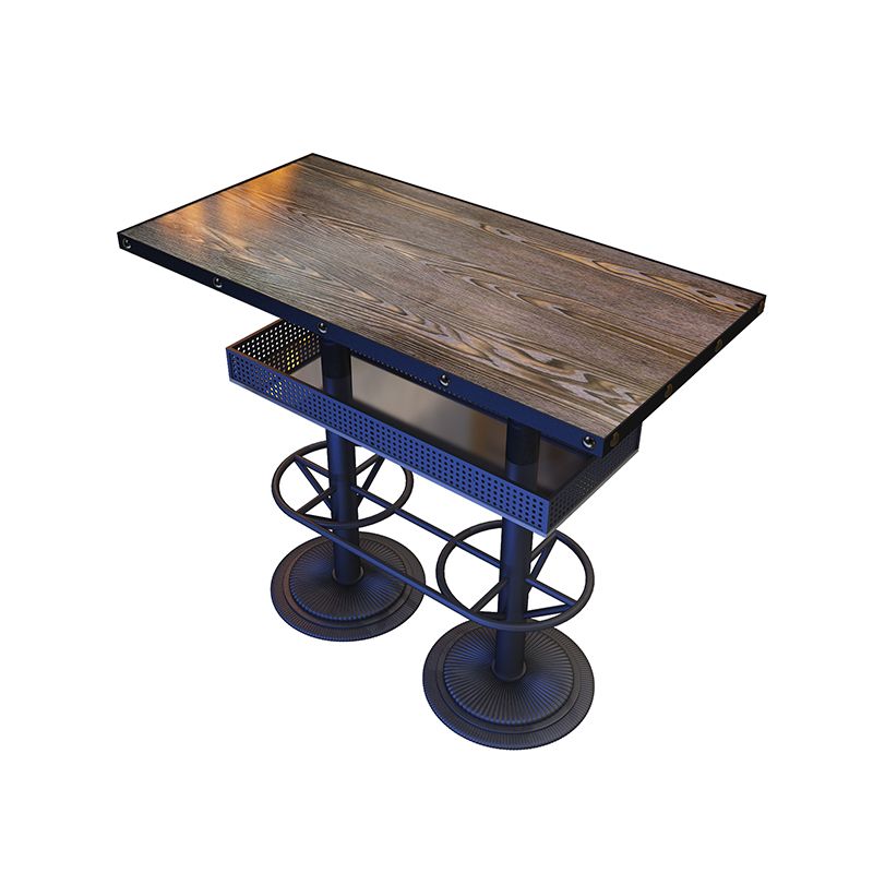 Industrial Metal Bistro Accent Dining Table Brown Bar Table with Storage