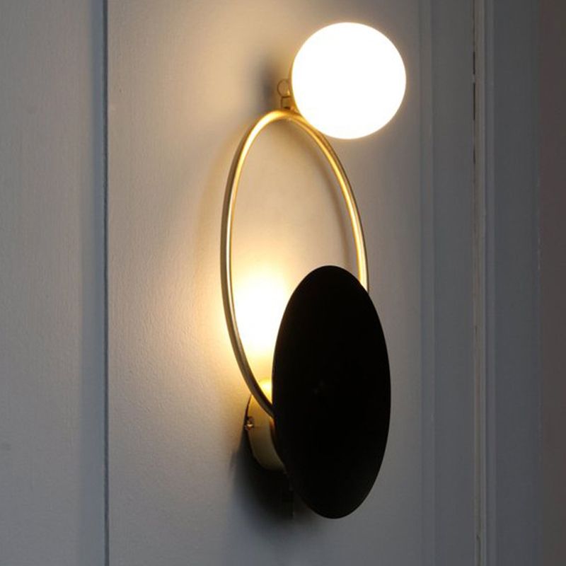 Metal Planet Wall Mount Lamp Modernism 1 Light Black Finish Opal Glass Wall Light Fixture