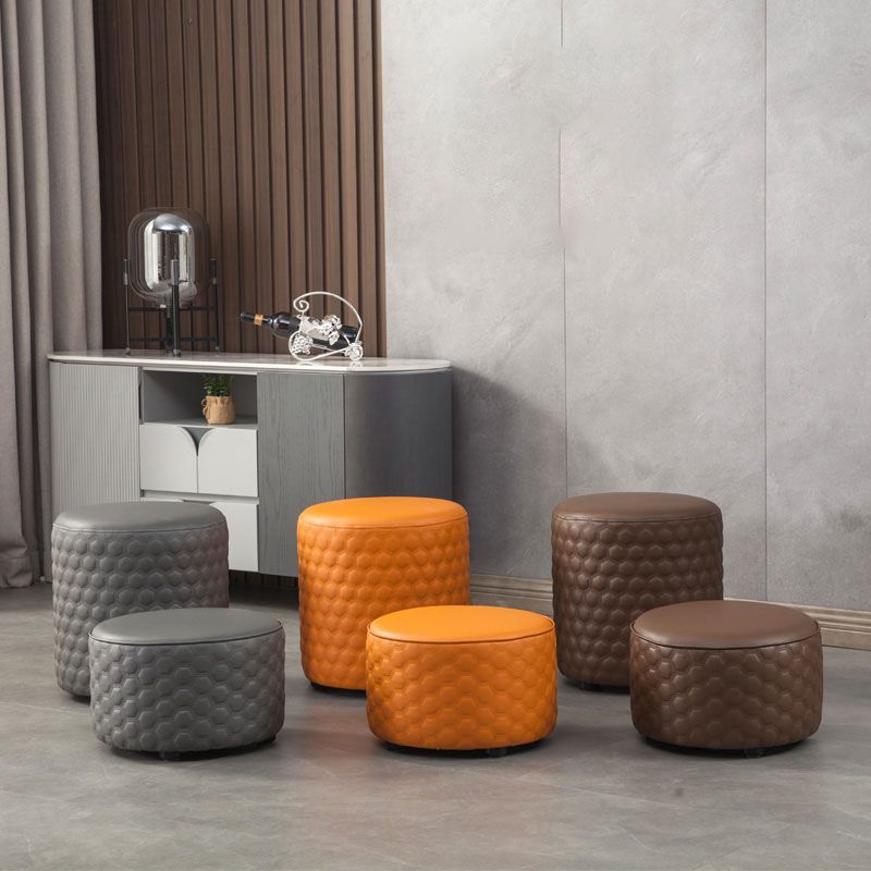 Genuine Leather Standard Stool Modern Minimalist Round Footrest