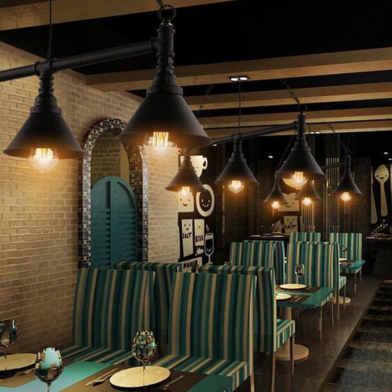 Conical Restaurant Island Light Fixture Industrial Metal 3-Head Black Hanging Ceiling Light