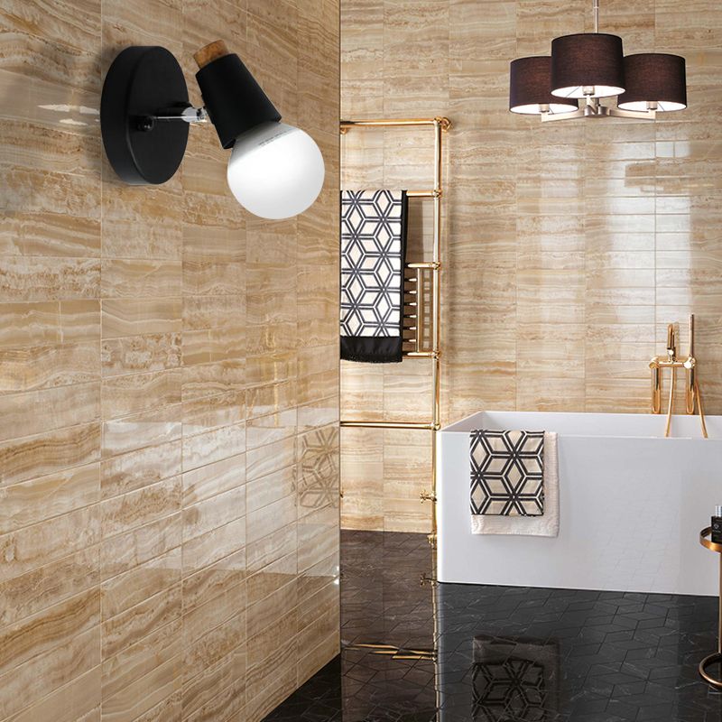 Metal Cup Shaped Sconce Light with Bare Bulb Industrial 1 Light Bathroom Wall Lamp in Black