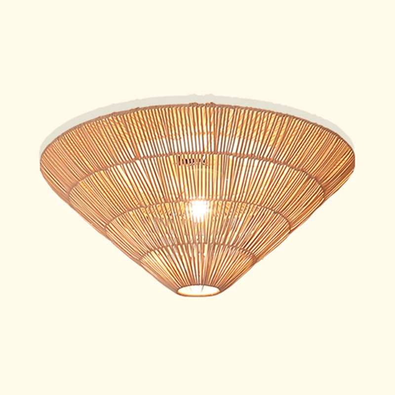 Bamboo Cone Ceiling Mounted Fixture Asia Aisle Ceiling Light in White