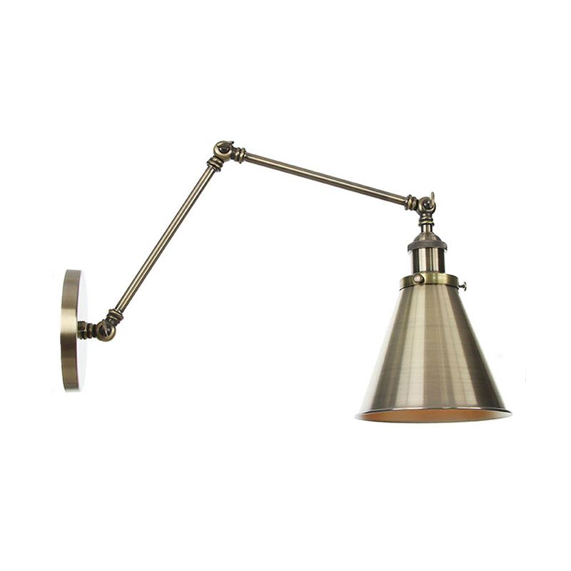 6 "/ 8" L 2-Joint Bran Swing Iron Mur Mur industriel 1 Bulbe Studio Tâche lampe murale avec nuance de cône en bronze / cuivre
