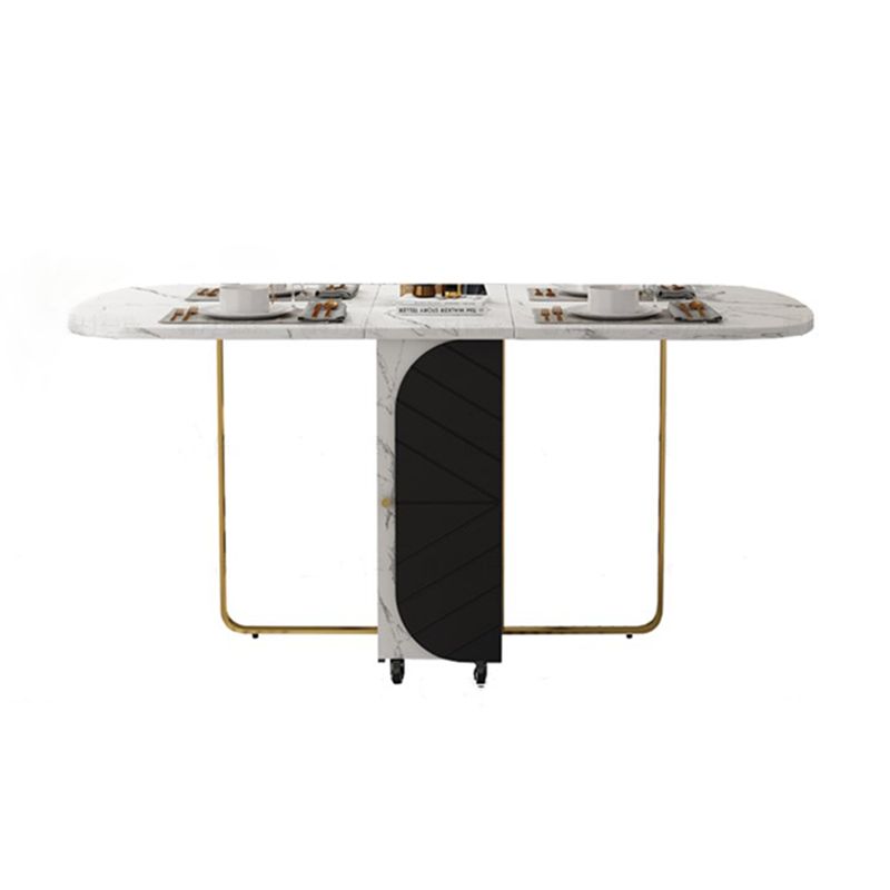 Mesa de comedor moderna de piedra sinterizada, mesa de comedor rectangular blanca con hojas abatibles de 59"