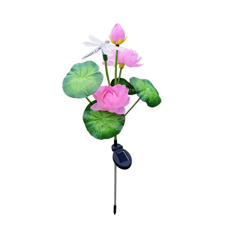 Contemporary Lotus and Dragonfly Shaped LED Stake Light Plastic Artistic Solar Lawn Lighting