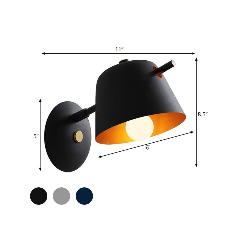 Contemporary 1 Head Sconce Black/White/Blue Wide Flare Wall Mount Light Fixture with Metal Shade