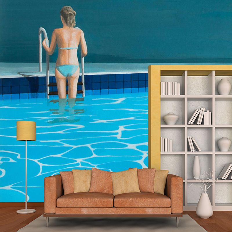 Blue Swimming Pool Wallpaper Mural Stain-Proof Modern Art Living Room Wall Decoration