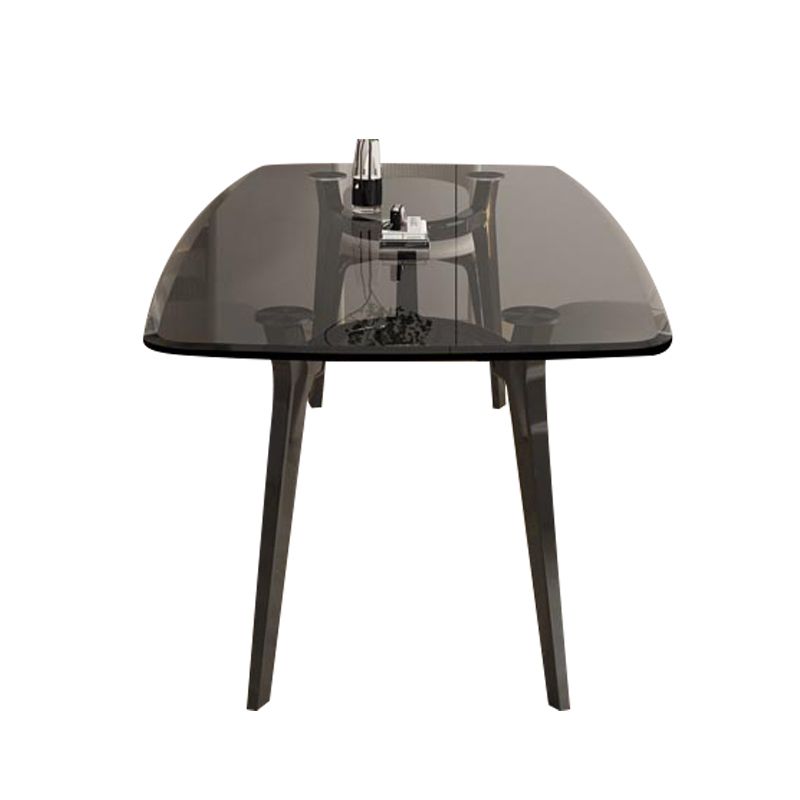 Rectangular Dining Table Modern Glass Tabletop with Metal Legs