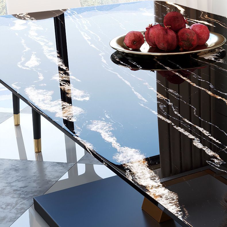 Glam Style Sintered Stone Table Rectangle Table with Metal Legs for Kitchen