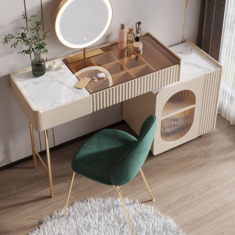 Glam White Make-up Vanity with 3 Storage Drawers 16.53" Wide Glass Dresser