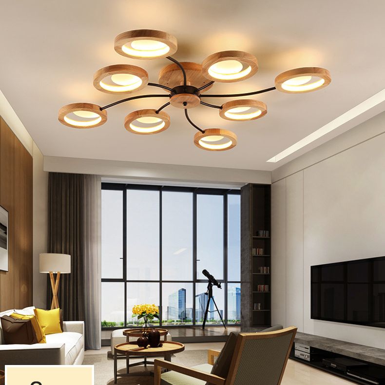 Cercle en bois semi-luminaire de plafonnier moderne LED LED WOOD SEMI FUX LEILTURE